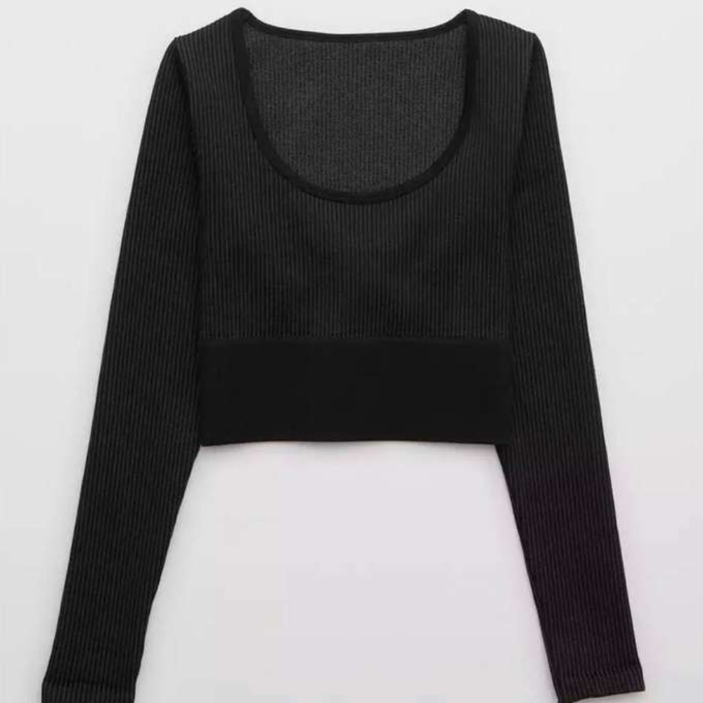 Aerie Black Ribbed Long Sleeve Top